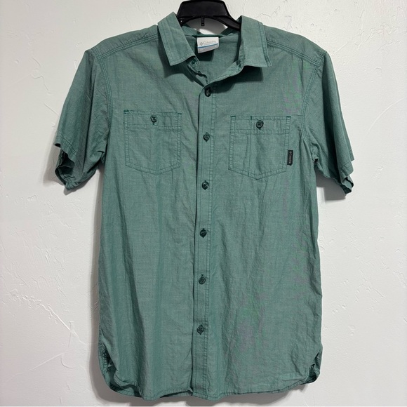 Columbia Men's Button Front Shirt Short Sleeve Camp Outdoor Small Green FLAW - Picture 1 of 6